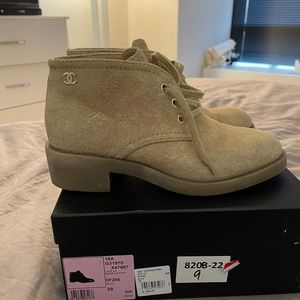Chanel suede lace up calfskin booties